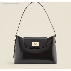 New! J. Crew Edie Shoulder Bag Black Patent Leather with Gold Hardware